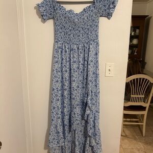 Francesca's Collections Light Blue Floral Asymmetrical Maxi Dress